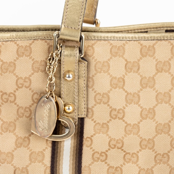 GUCCI Sherry Tote Bag Beige Gold GG Canvas Leather - Picture 4 of 10
